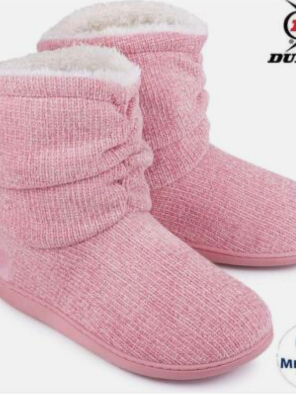 Long Bay Cozy Pink Knit Slouch Bootie Slippers